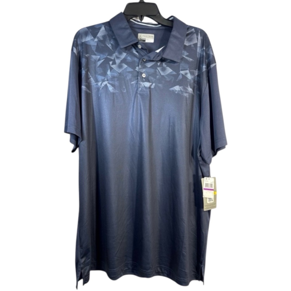 PGA Tour Pro Series Mens XXL Navy Blue Geometric Print Performance Golf Polo NWT